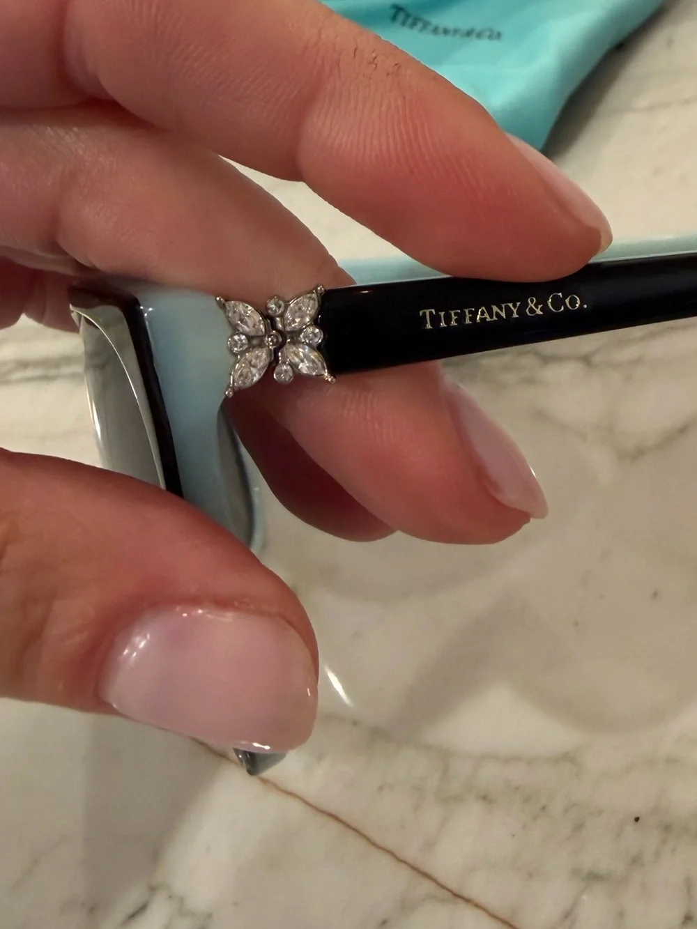 Tiffany & Co. Women’s Black Oversized Cat Eye Sunglasses with Tiffany Blue Case